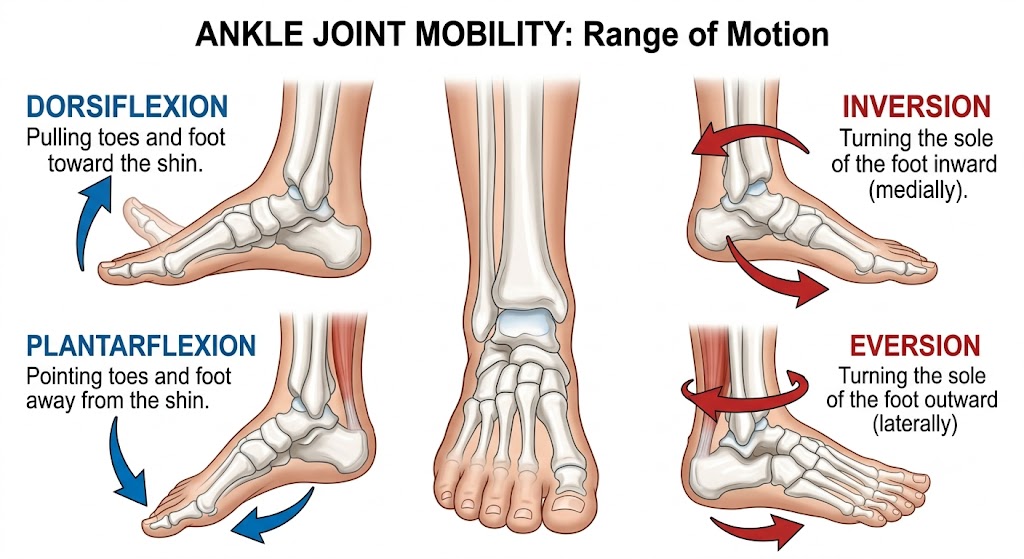 Identify ankle mobility movements and foot positions