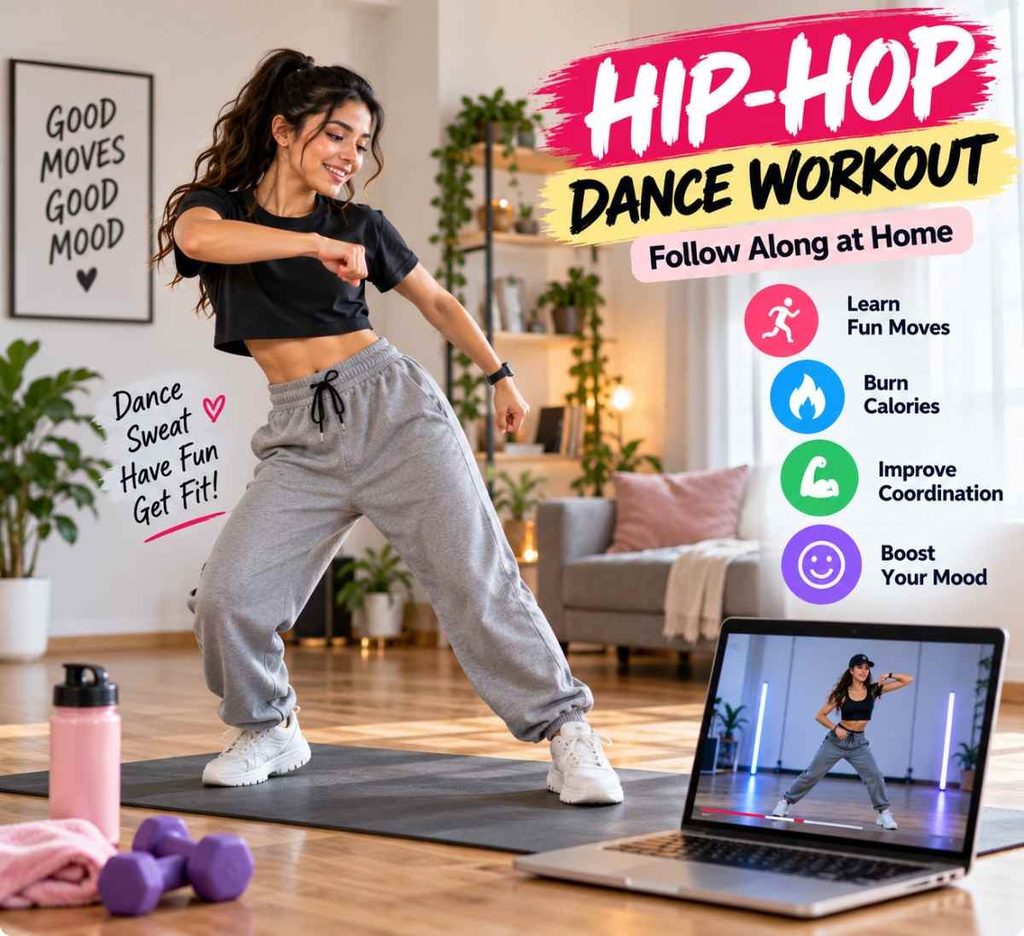 Follow a beginner hip-hop dance workout video at home