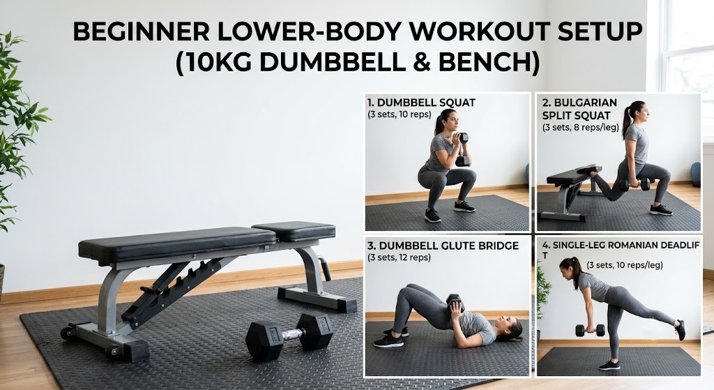Perform a beginner goblet squat workout at home with dumbbells