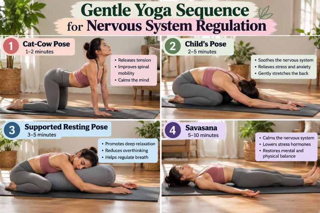 Beginner yoga routine for nervous system regulation with gentle poses and relaxation