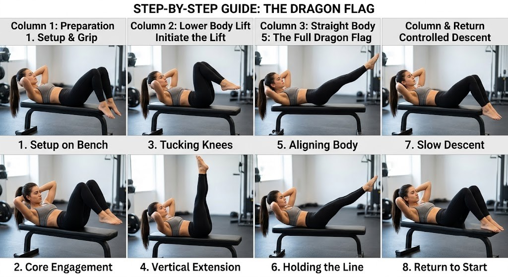 Demonstrate proper dragon flag workout form