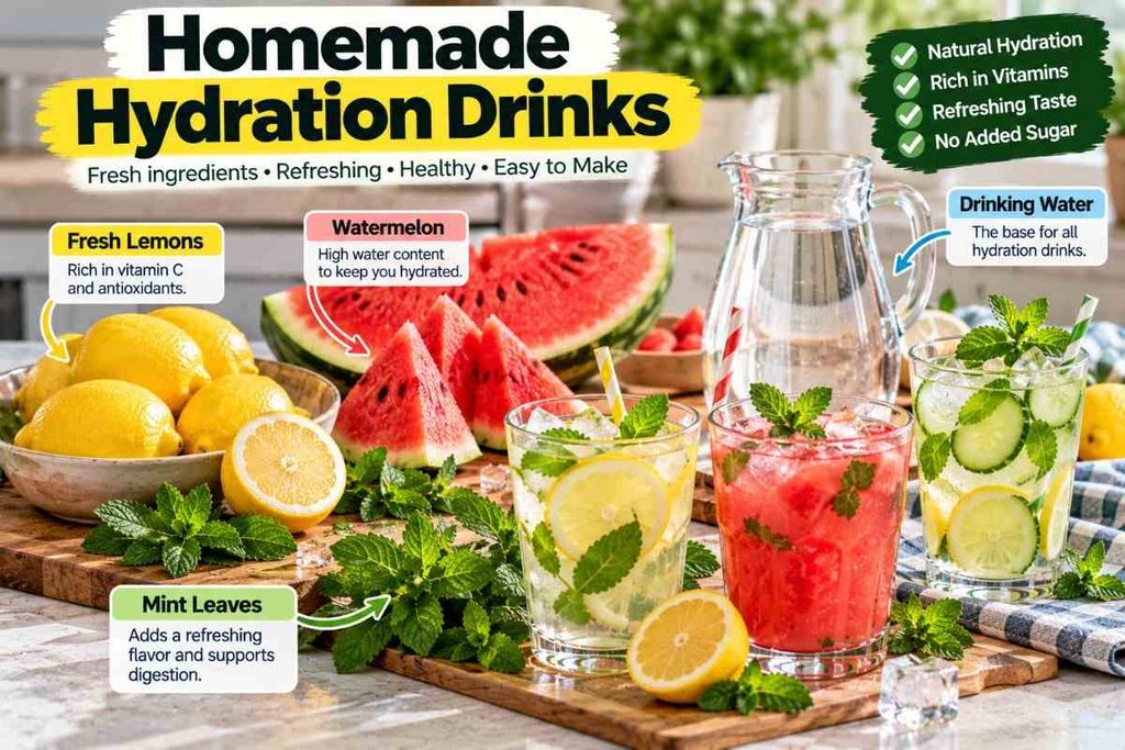 Ingredients for making natural hydration drinks at home