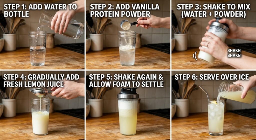 Mix protein powder and lemon juice for homemade high protein lemonade