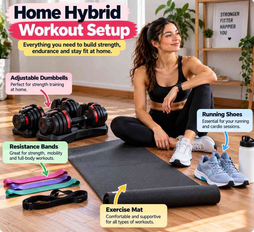 Set up a home hybrid athlete training program with basic fitness equipment