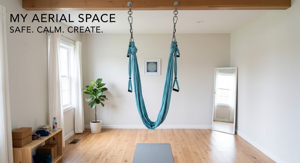 Set up anti gravity yoga equipment with appropriate safety provisions