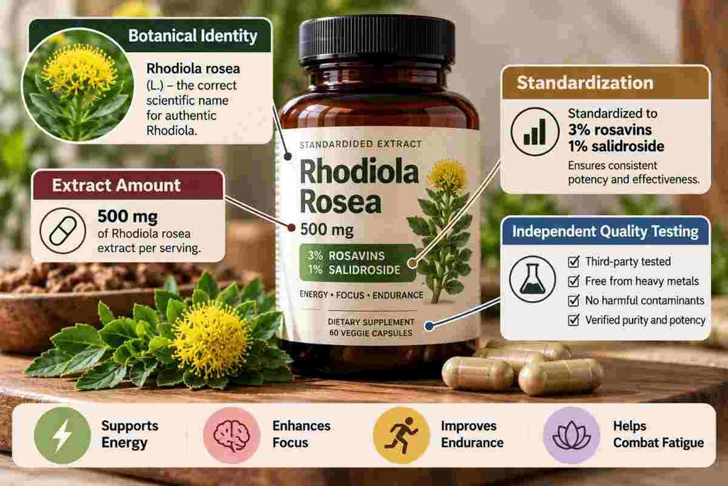 Evaluate Rhodiola rosea supplement quality before use