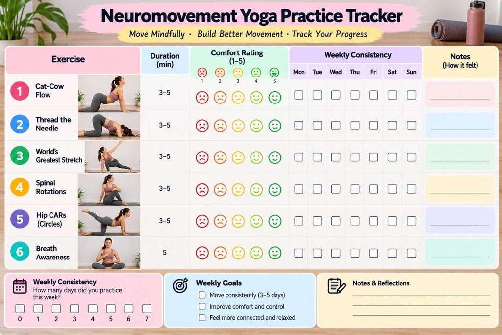 Track Neuromovement Yoga exercises and daily practice consistency