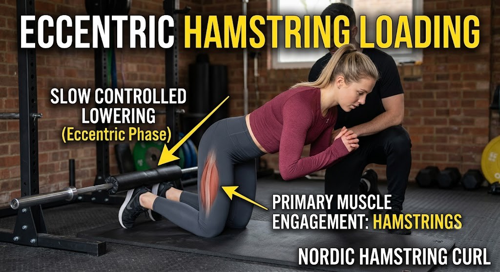 Explain Nordic hamstring curl eccentric muscle loading