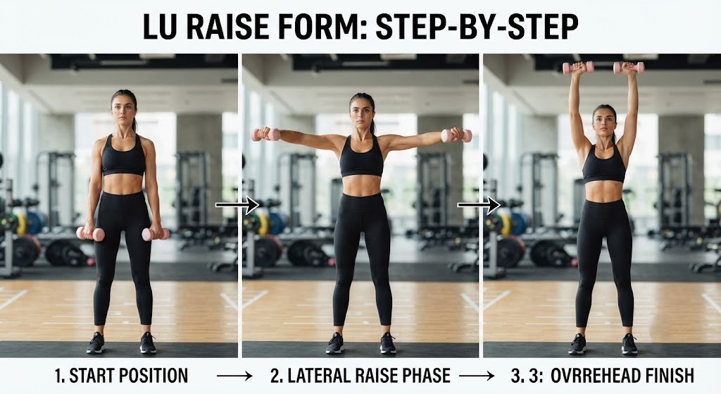 Perform Lu raise form step by step for shoulder training