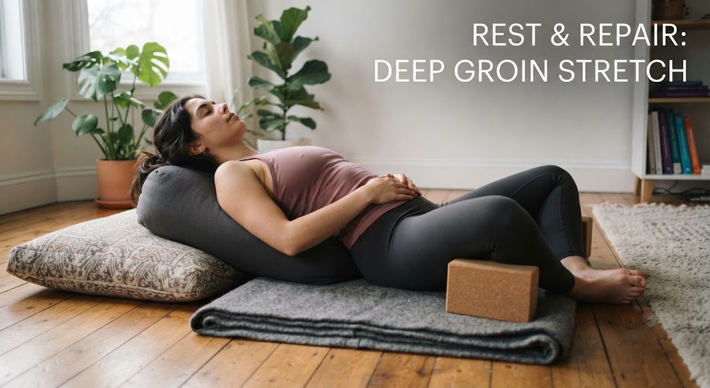 Use yoga props for groin flexibility and hip mobility