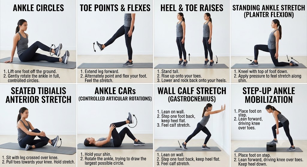 Practice eight yoga poses for ankle mobility safely at home