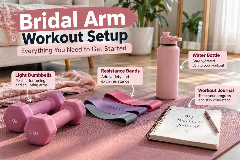 Organize equipment for a beginner bridal arm workout at home