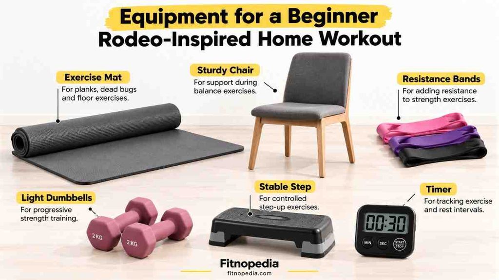 Identify equipment for a beginner rodeo style workout at home