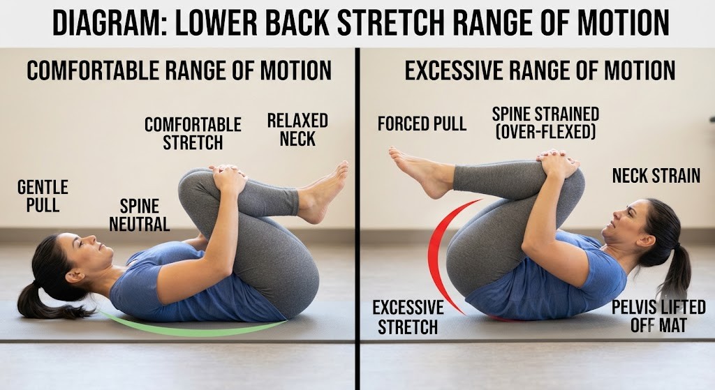 Compare safe and excessive yoga ranges for lower back pain