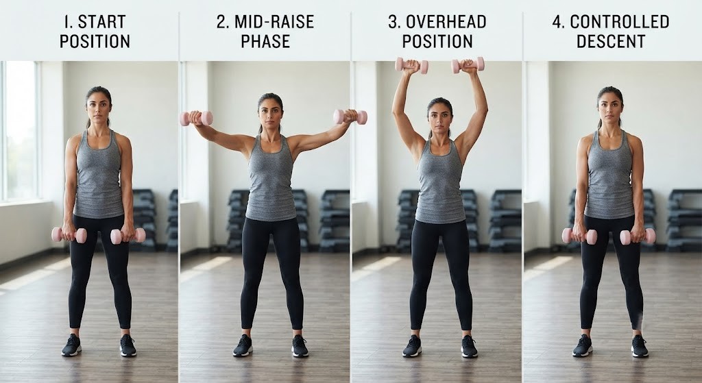Demonstrate Lu raise exercise through the full overhead arc