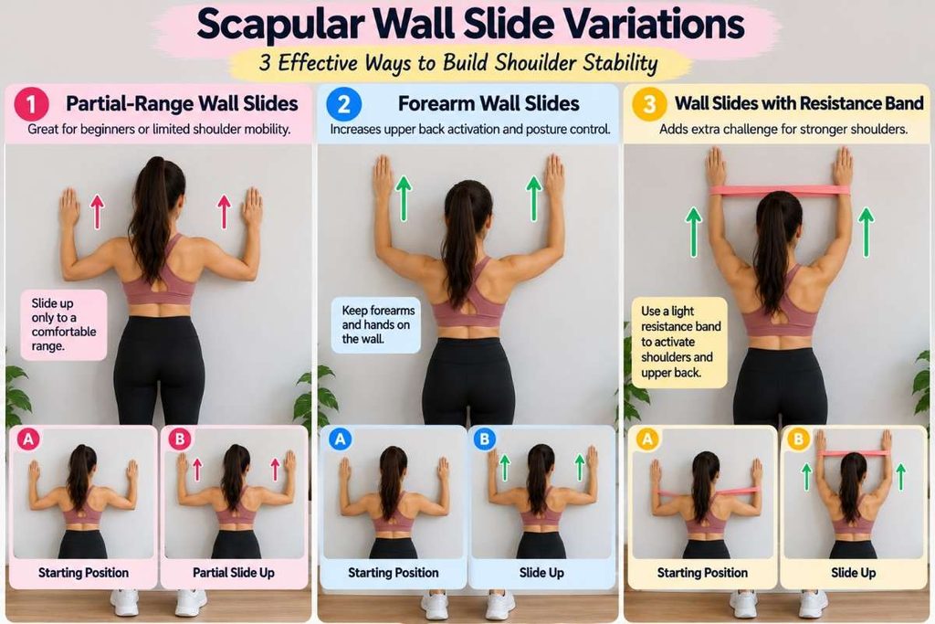 Compare scapular wall slide variations for beginners
