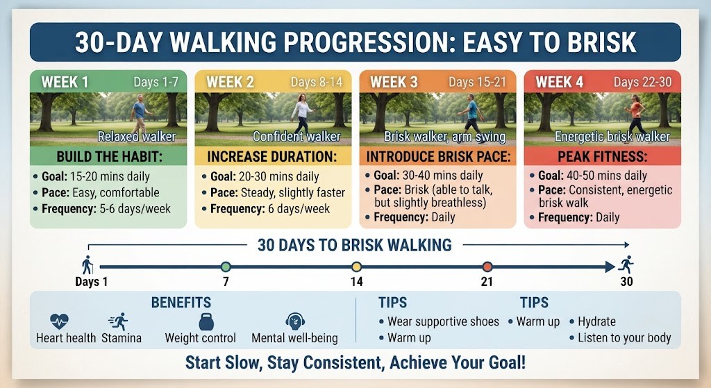 Visualize a progressive 30 day walking plan