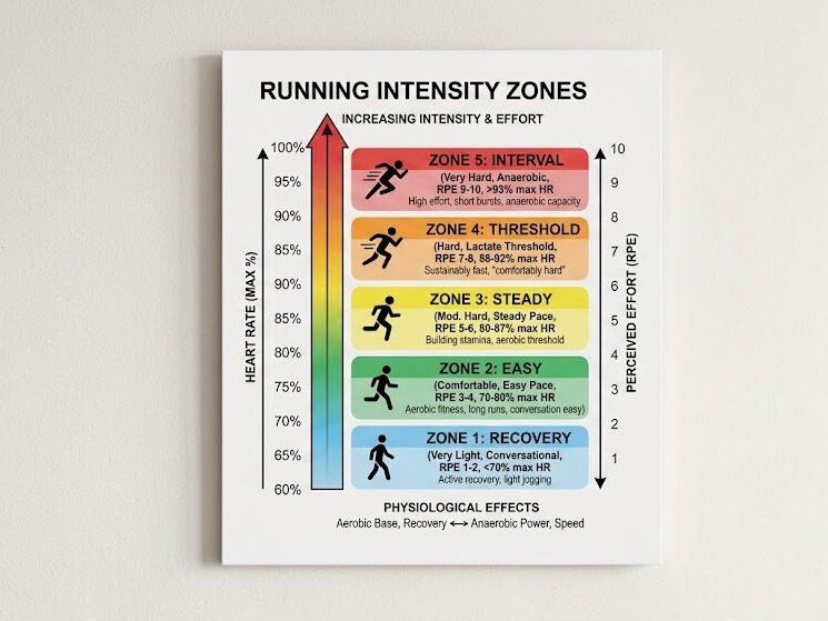 Compare running pace zones by workout intensity