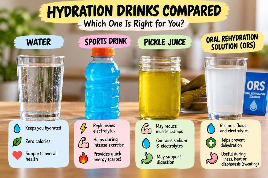 Pickle juice compared with water, sports drinks, and oral rehydration solutions